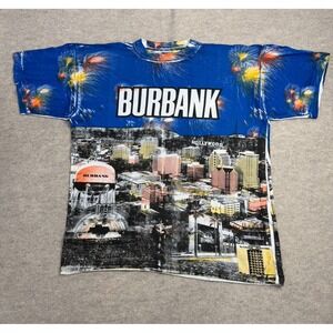 Vintage SBW Burbank Hollywood California All Over Print T-Shirt Blue XL Cityscap